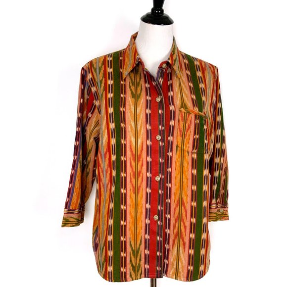 The Territory Ahead Tops - The Territory Ahead Textured Cotton Southwestern Striped Button Up Shirt Sz XL